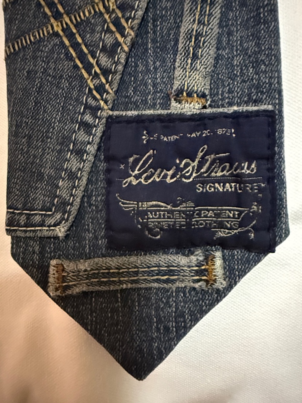 Signature Denim Tie Necklace in Blue with Navy Label - Picture 4 of 4